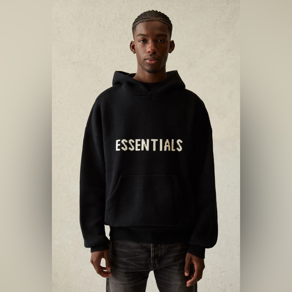 Fear of God Essentials Knit Hoodie Black Unisex XL FOG Pullover Sweater